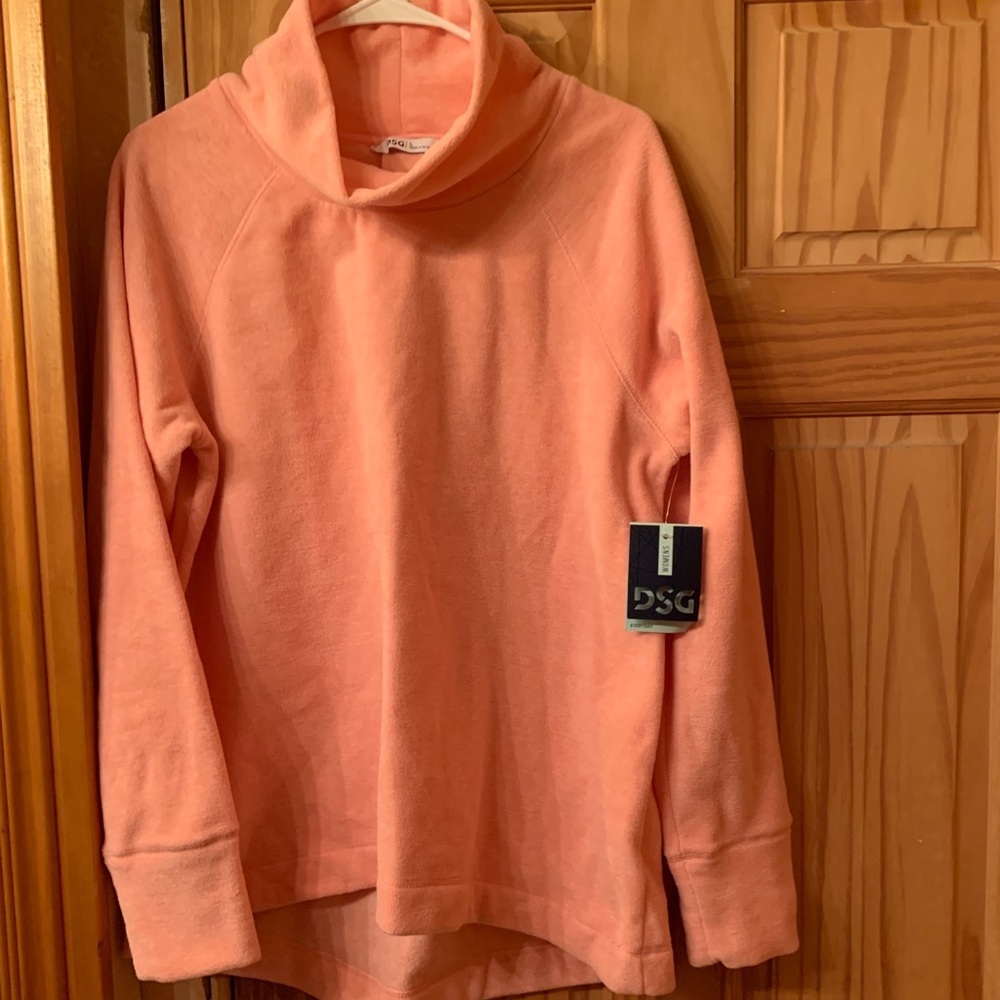 DSG pink Cowl neck fleece sweater size large NWT